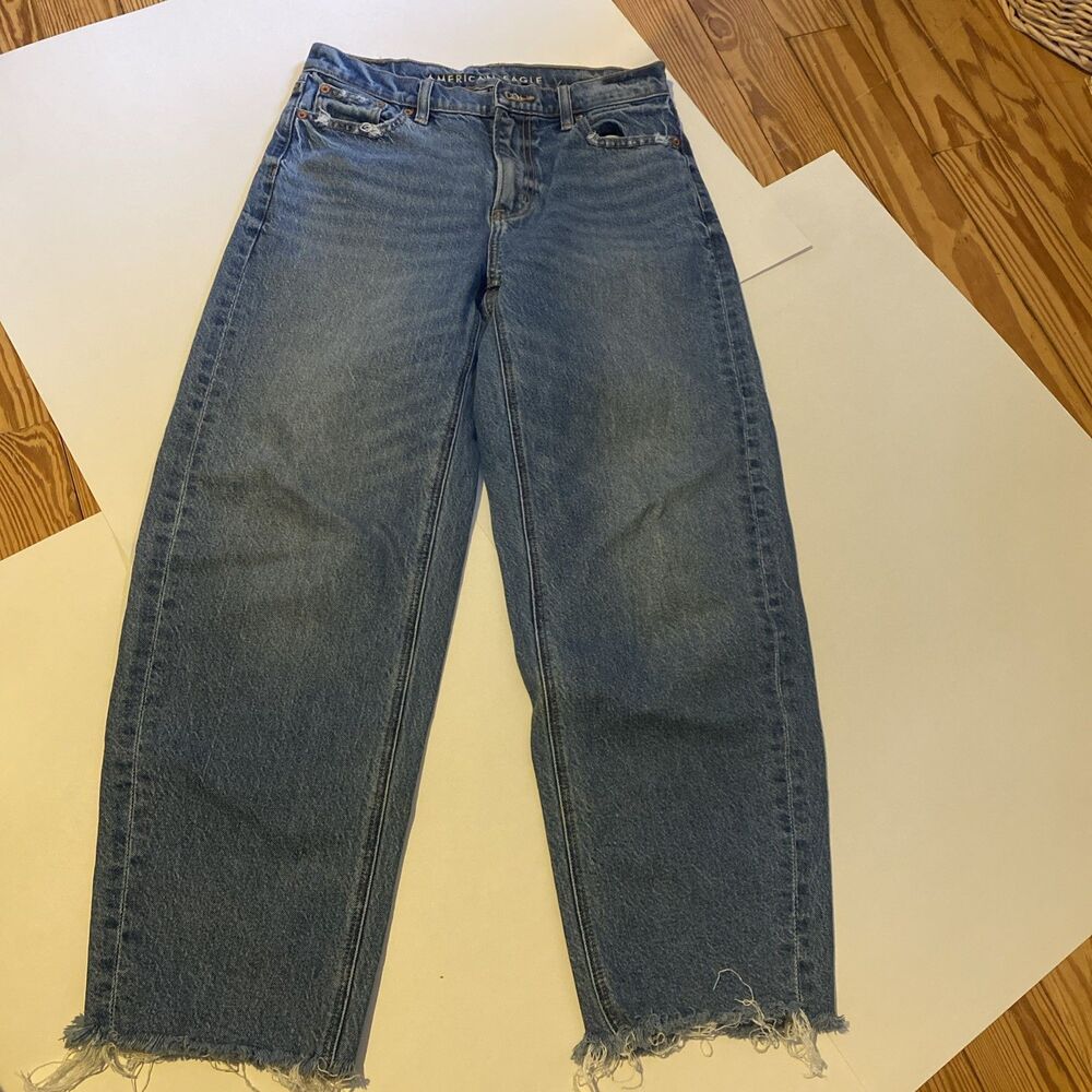 American Eagle Women's Jeans Barrel Size 0R Wide Leg Mid Rise